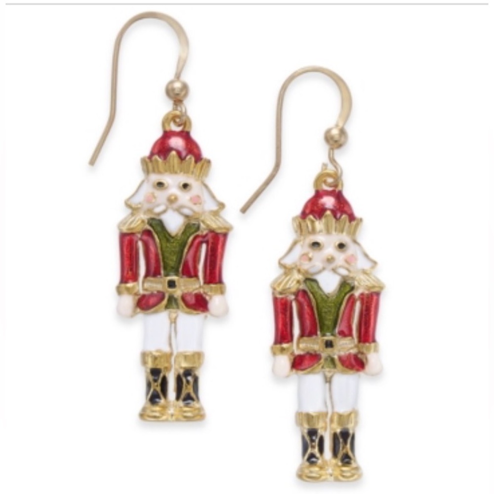 NWT Holiday Lane Gold-Tone Epoxy Nutcracker Drop Earrings- Gold